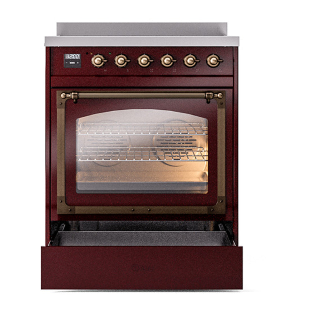 ILVE Nostalgie II Noblesse 30" Burgundy Induction Range with 4 Elements Triple Glass Door