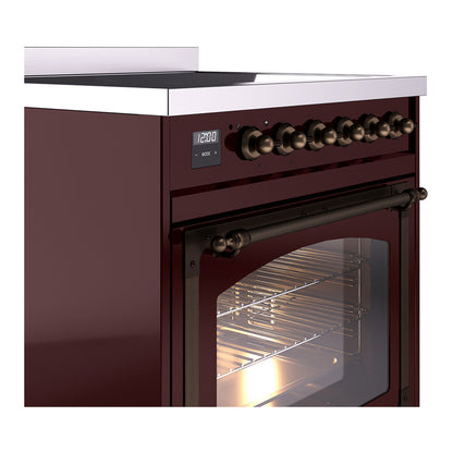 ILVE Nostalgie II Noblesse 30" Burgundy Induction Range with 4 Elements Triple Glass Door