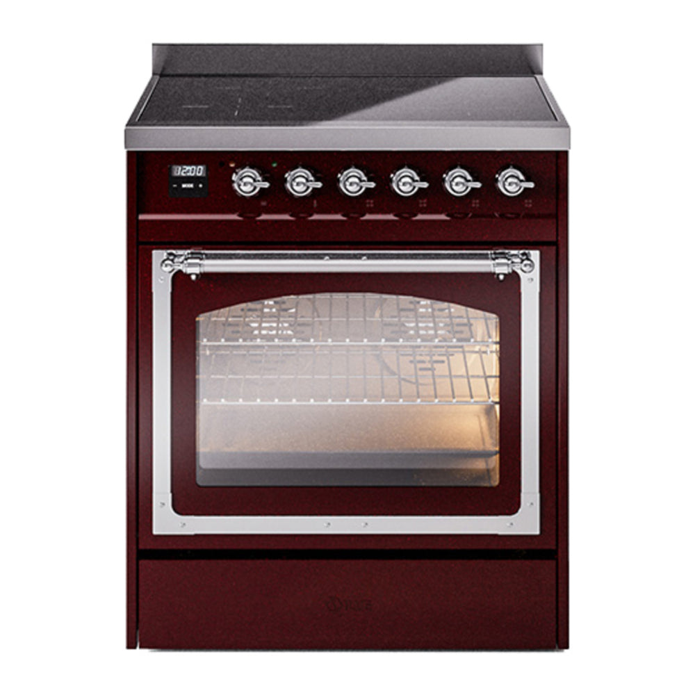 ILVE Nostalgie II Noblesse 30" Burgundy Induction Range with 4 Elements Triple Glass Door