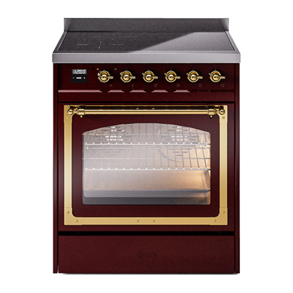 ILVE Nostalgie II Noblesse 30" Burgundy Induction Range with 4 Elements Triple Glass Door