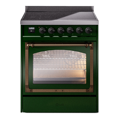 ILVE Nostalgie II Noblesse 30" Emerald Green Induction Range with 4 Elements Triple Glass Door