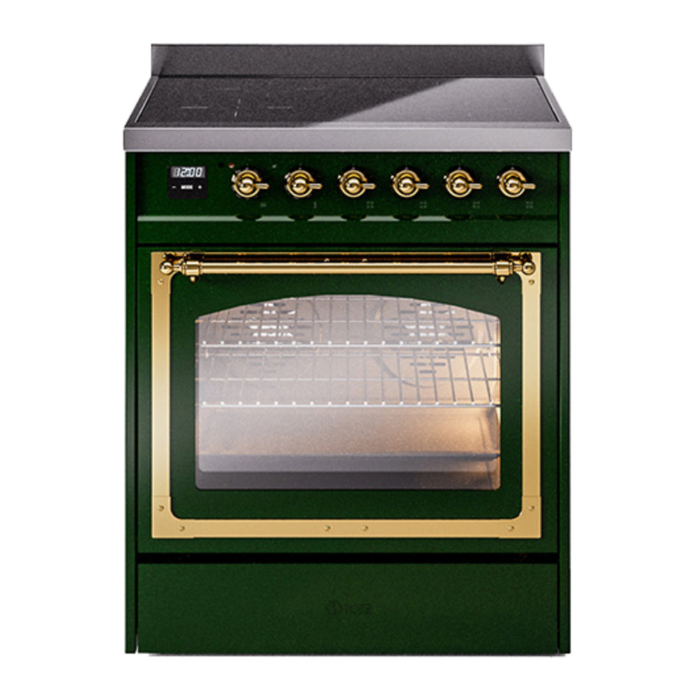 ILVE Nostalgie II Noblesse 30" Emerald Green Induction Range with 4 Elements Triple Glass Door