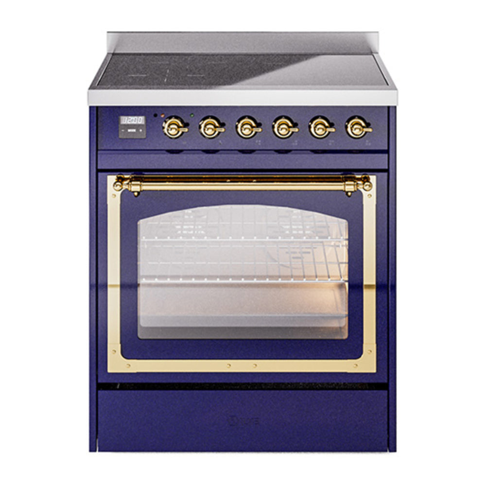 ILVE Nostalgie II Noblesse 30" Midnight Blue Induction Range with 4 Elements Triple Glass Door