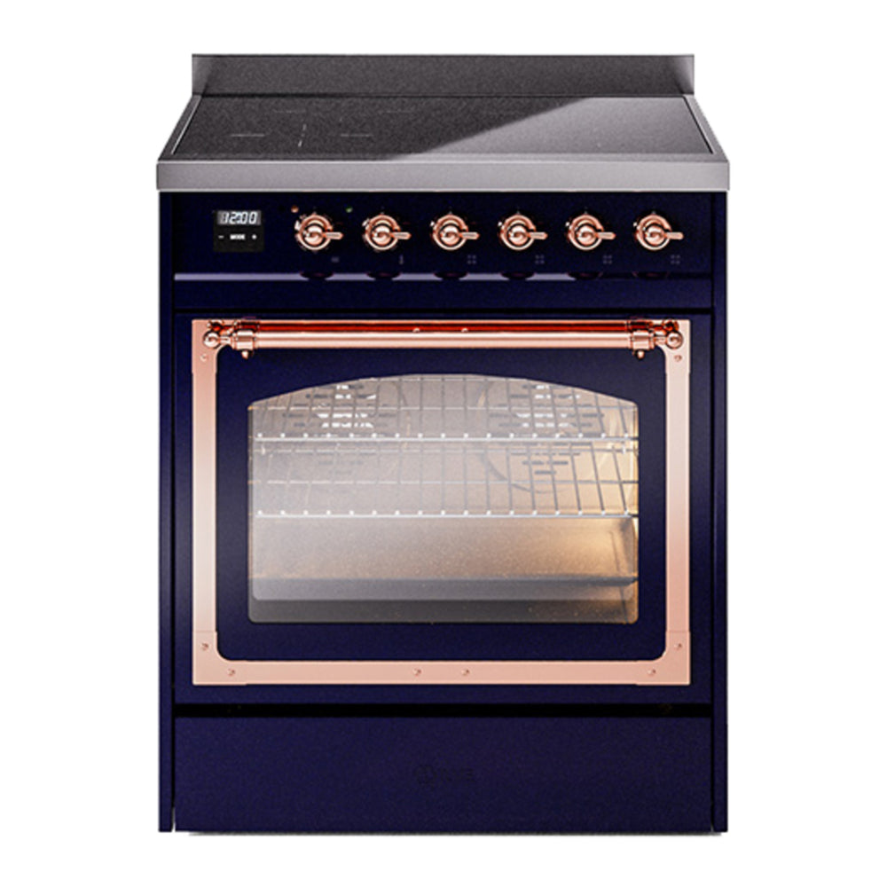 ILVE Nostalgie II Noblesse 30" Midnight Blue Induction Range with 4 Elements Triple Glass Door
