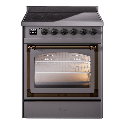 ILVE Nostalgie II Noblesse 30" Graphite Matte Induction Range with 4 Elements Triple Glass Door