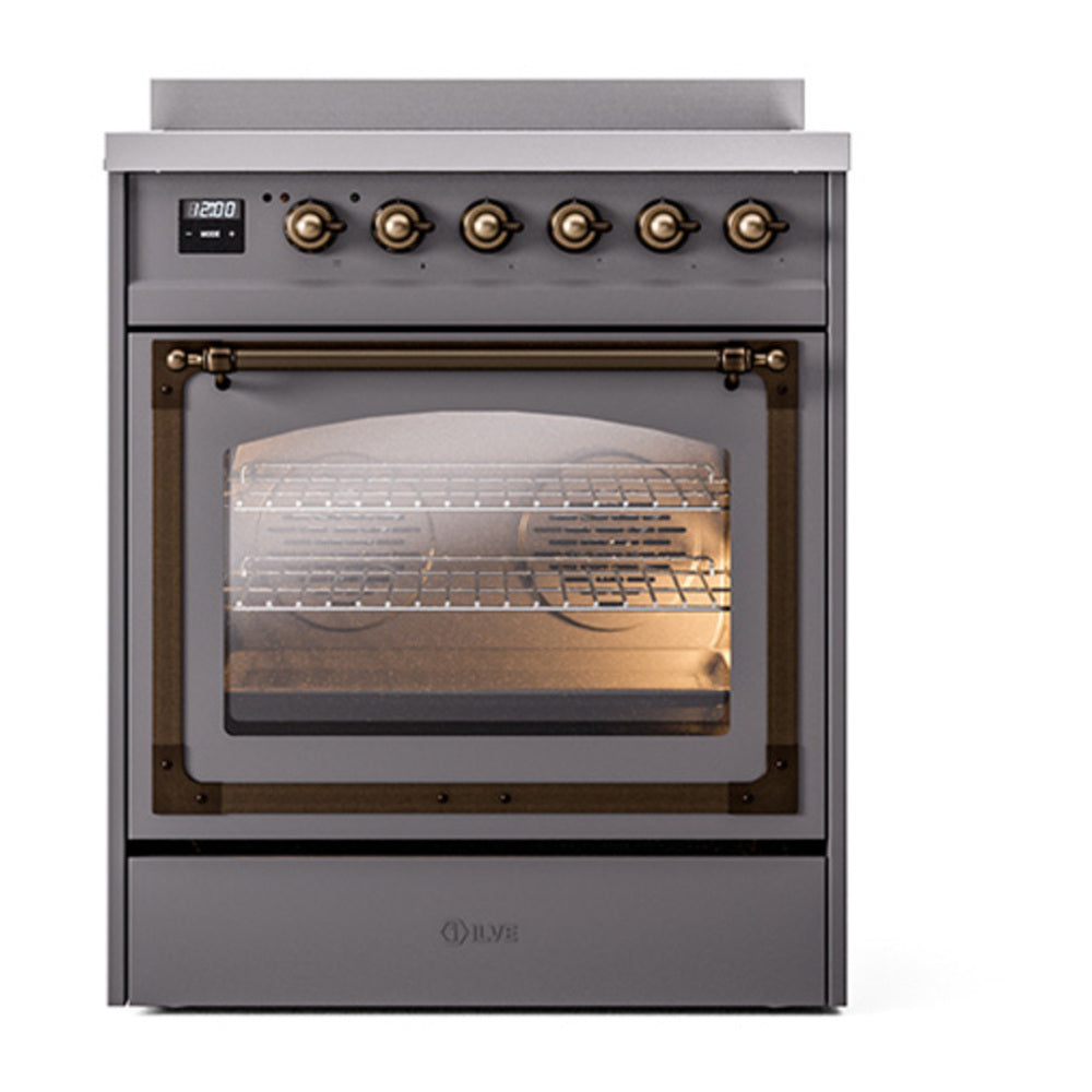 ILVE Nostalgie II Noblesse 30" Graphite Matte Induction Range with 4 Elements Triple Glass Door