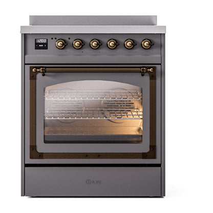 ILVE Nostalgie II Noblesse 30" Graphite Matte Induction Range with 4 Elements Triple Glass Door