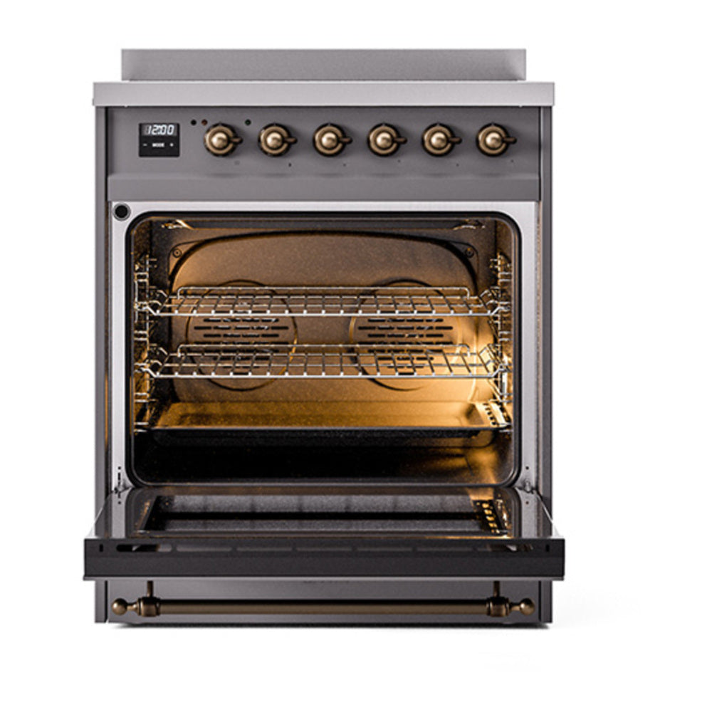 ILVE Nostalgie II Noblesse 30" Graphite Matte Induction Range with 4 Elements Triple Glass Door