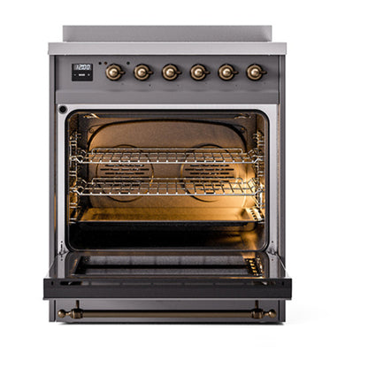 ILVE Nostalgie II Noblesse 30" Graphite Matte Induction Range with 4 Elements Triple Glass Door