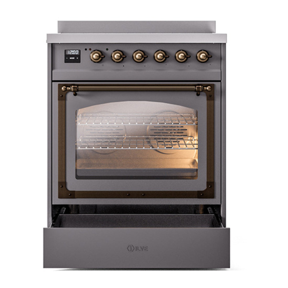 ILVE Nostalgie II Noblesse 30" Graphite Matte Induction Range with 4 Elements Triple Glass Door