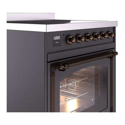 ILVE Nostalgie II Noblesse 30" Graphite Matte Induction Range with 4 Elements Triple Glass Door