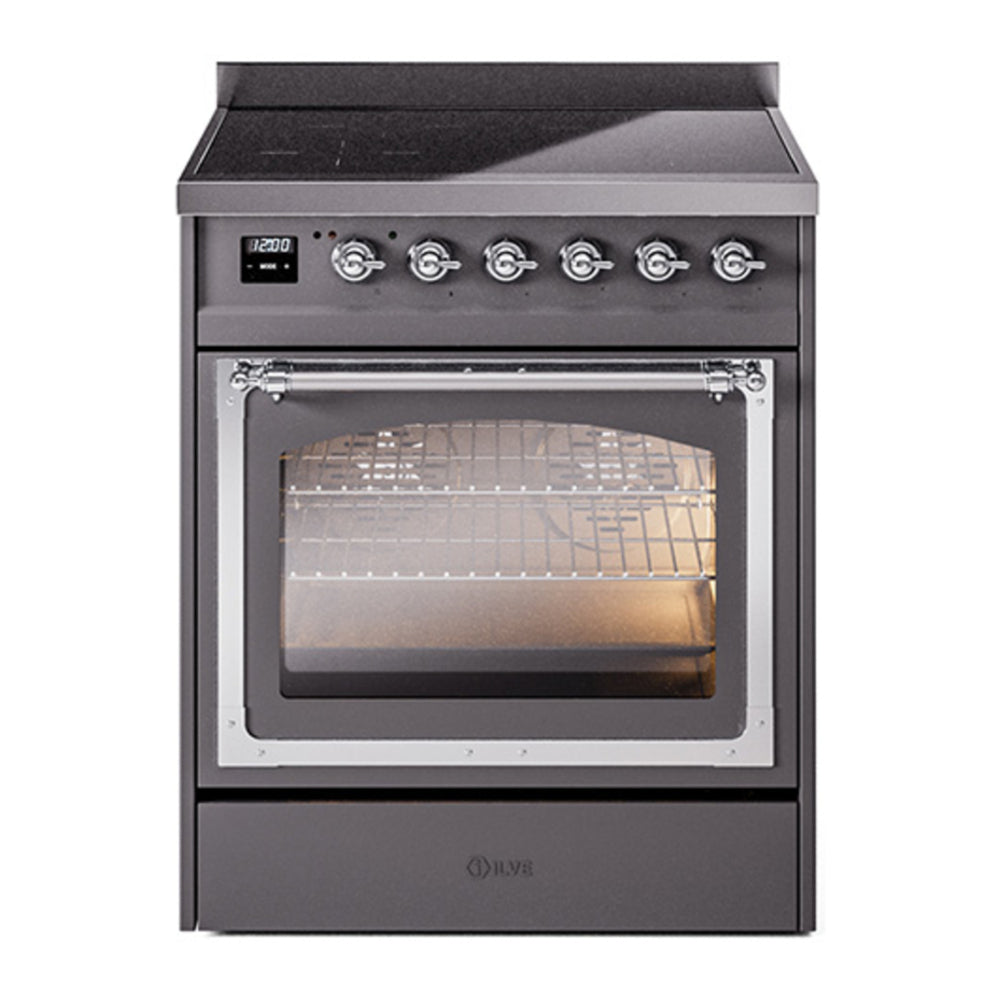 ILVE Nostalgie II Noblesse 30" Graphite Matte Induction Range with 4 Elements Triple Glass Door
