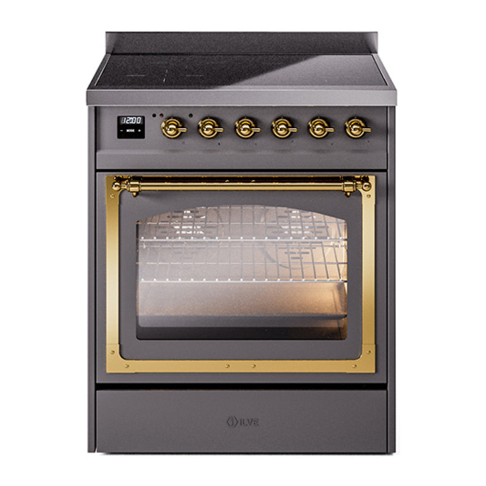 ILVE Nostalgie II Noblesse 30" Graphite Matte Induction Range with 4 Elements Triple Glass Door