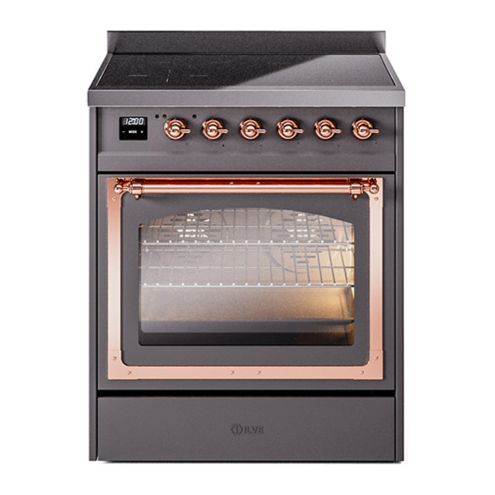ILVE Nostalgie II Noblesse 30" Graphite Matte Induction Range with 4 Elements Triple Glass Door