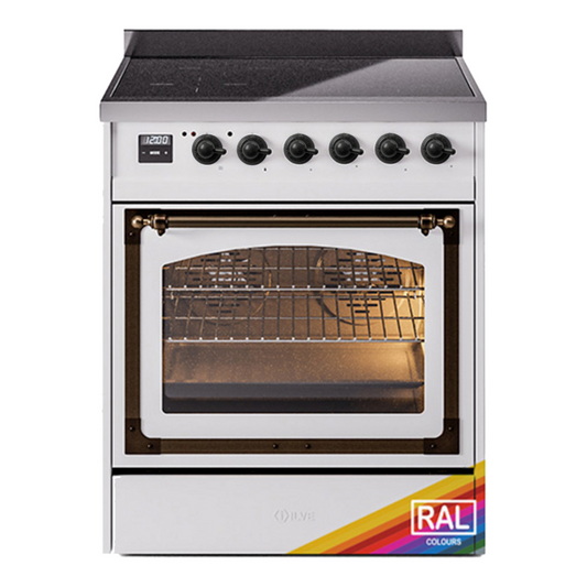 ILVE Nostalgie II Noblesse 30" RAL Induction Range with 4 Elements Triple Glass Door