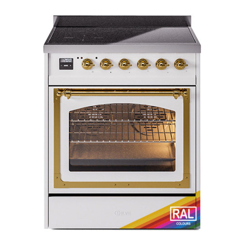 ILVE Nostalgie II Noblesse 30" RAL Induction Range with 4 Elements Triple Glass Door