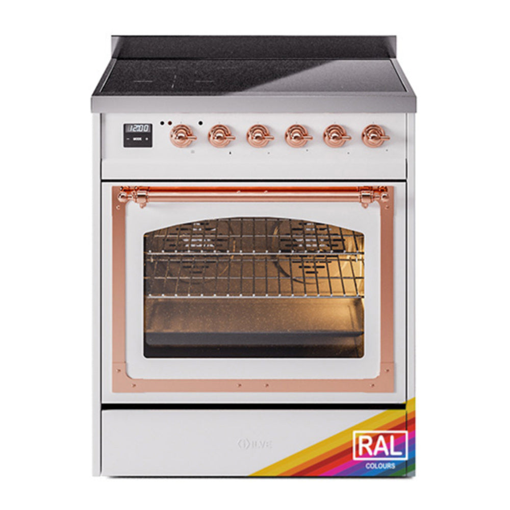 ILVE Nostalgie II Noblesse 30" RAL Induction Range with 4 Elements Triple Glass Door