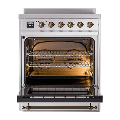ILVE Nostalgie II Noblesse 30" Stainless Steel Induction Range with 4 Elements Triple Glass Door