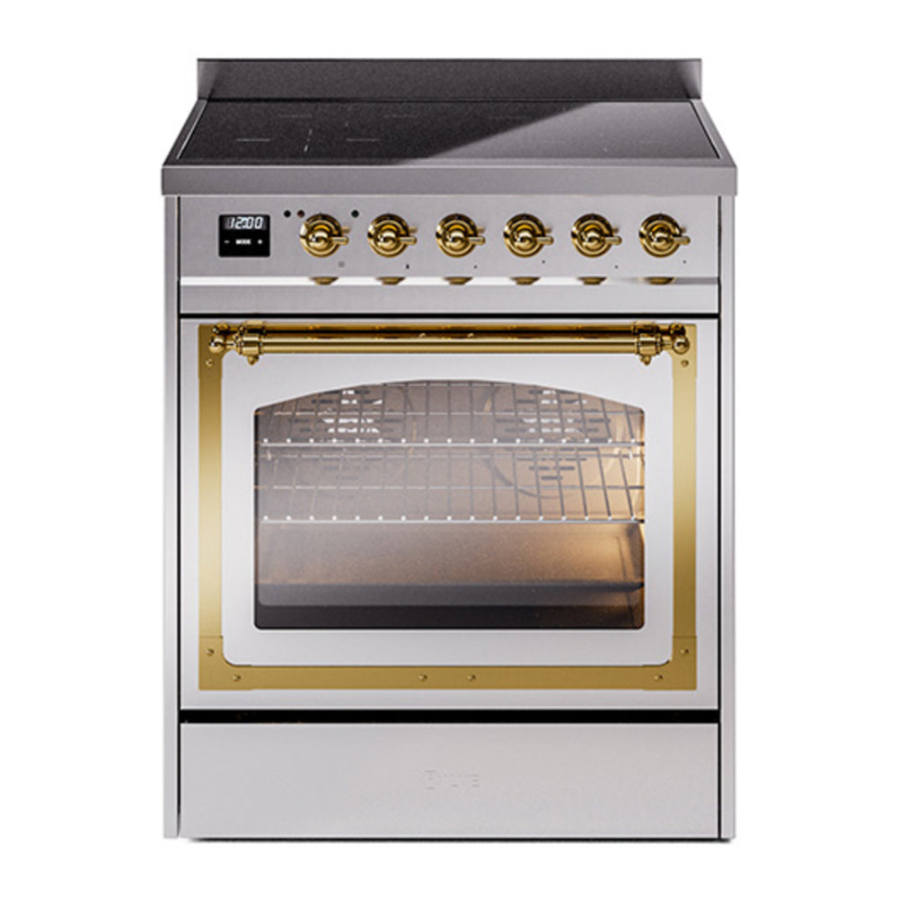 ILVE Nostalgie II Noblesse 30" Stainless Steel Induction Range with 4 Elements Triple Glass Door