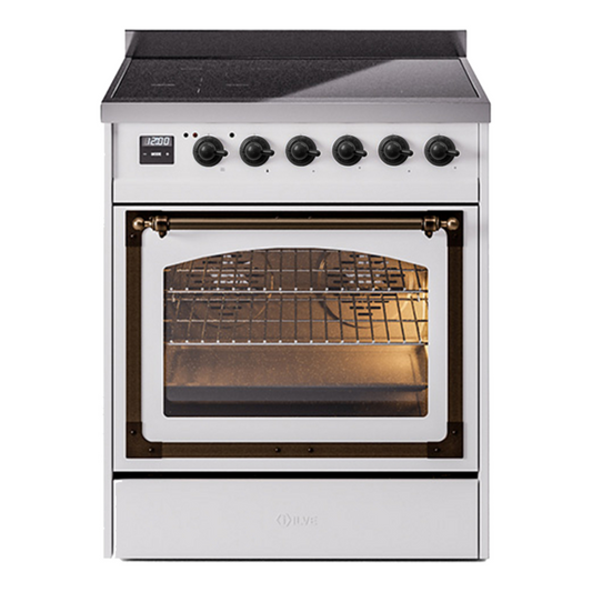 ILVE Nostalgie II Noblesse 30" White Induction Range with 4 Elements Triple Glass Door
