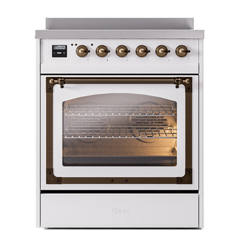 ILVE Nostalgie II Noblesse 30" White Induction Range with 4 Elements Triple Glass Door