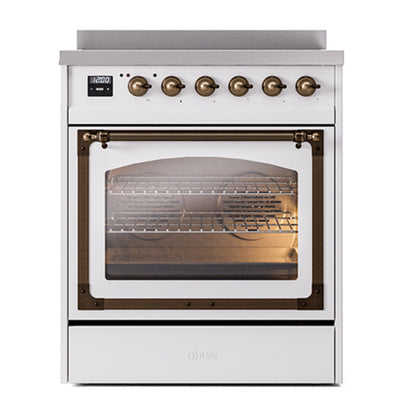 ILVE Nostalgie II Noblesse 30" White Induction Range with 4 Elements Triple Glass Door