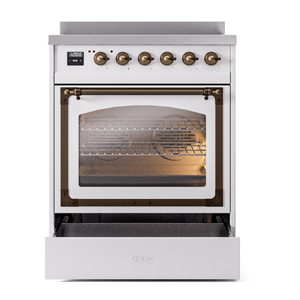 ILVE Nostalgie II Noblesse 30" White Induction Range with 4 Elements Triple Glass Door