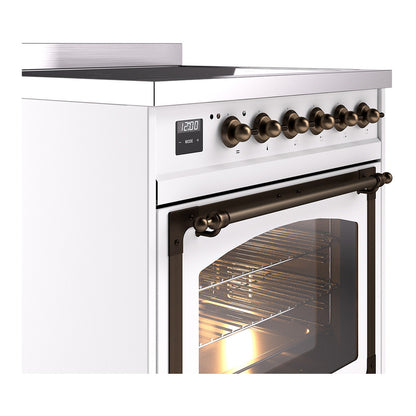 ILVE Nostalgie II Noblesse 30" White Induction Range with 4 Elements Triple Glass Door