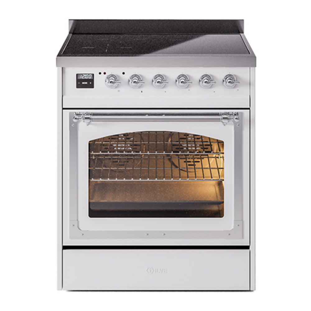 ILVE Nostalgie II Noblesse 30" White Induction Range with 4 Elements Triple Glass Door