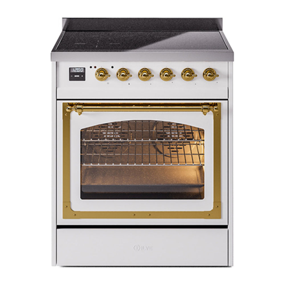 ILVE Nostalgie II Noblesse 30" White Induction Range with 4 Elements Triple Glass Door
