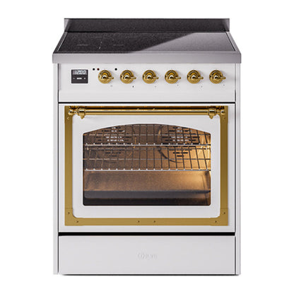 ILVE Nostalgie II Noblesse 30" White Induction Range with 4 Elements Triple Glass Door