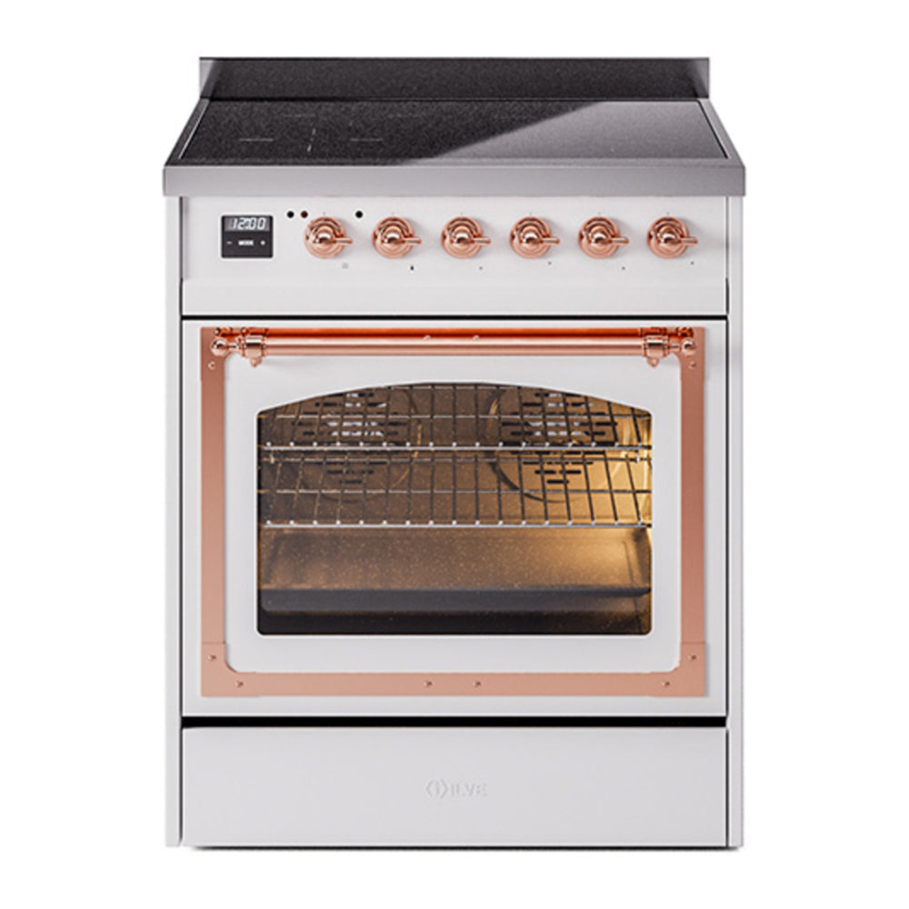 ILVE Nostalgie II Noblesse 30" White Induction Range with 4 Elements Triple Glass Door