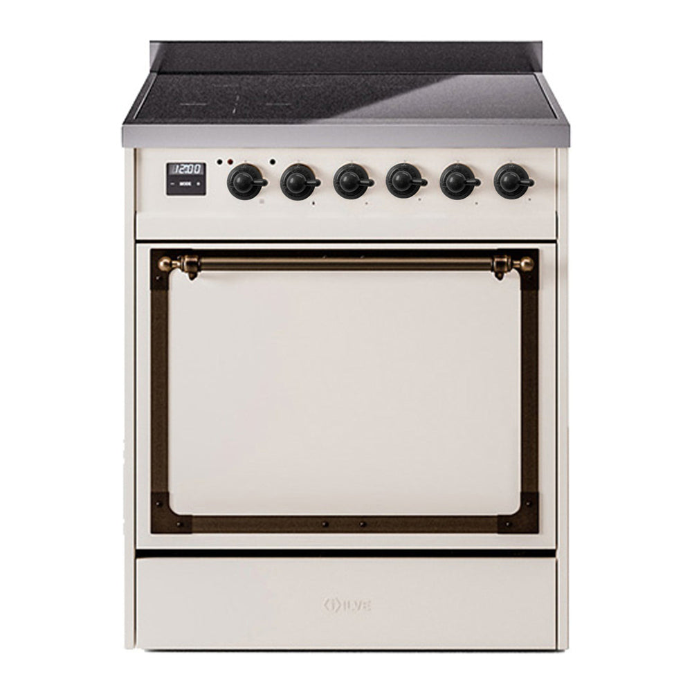 ILVE Nostalgie II Noblesse 30" Antique White Induction Range with 4 Elements Solid Door