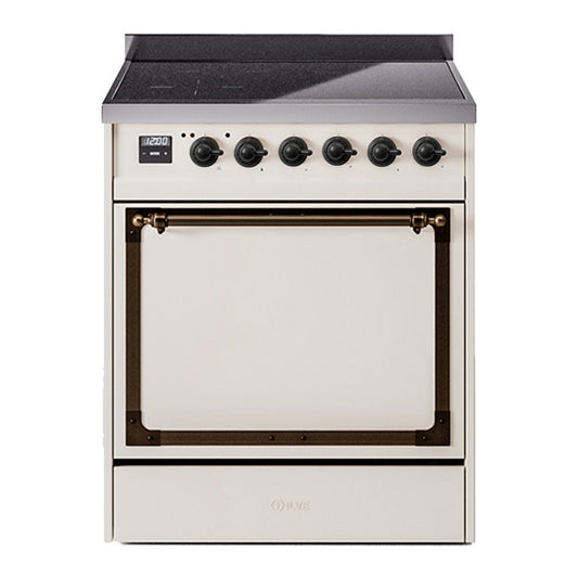 ILVE Nostalgie II Noblesse 30" Antique White Induction Range with 4 Elements Solid Door