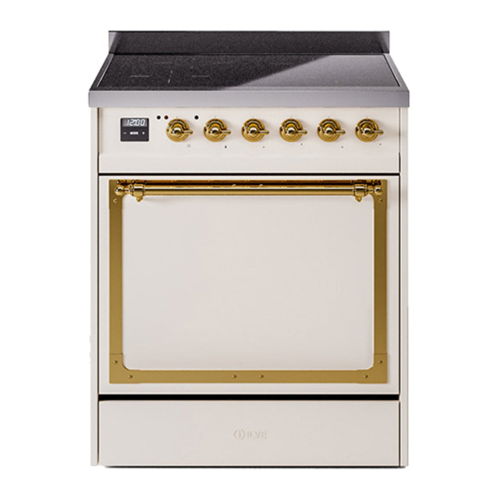 ILVE Nostalgie II Noblesse 30" Antique White Induction Range with 4 Elements Solid Door