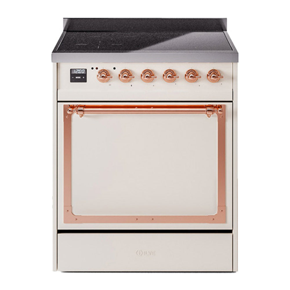 ILVE Nostalgie II Noblesse 30" Antique White Induction Range with 4 Elements Solid Door