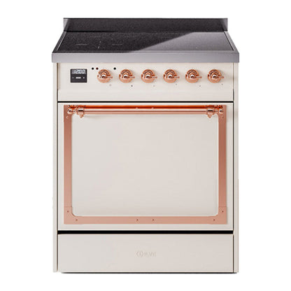 ILVE Nostalgie II Noblesse 30" Antique White Induction Range with 4 Elements Solid Door