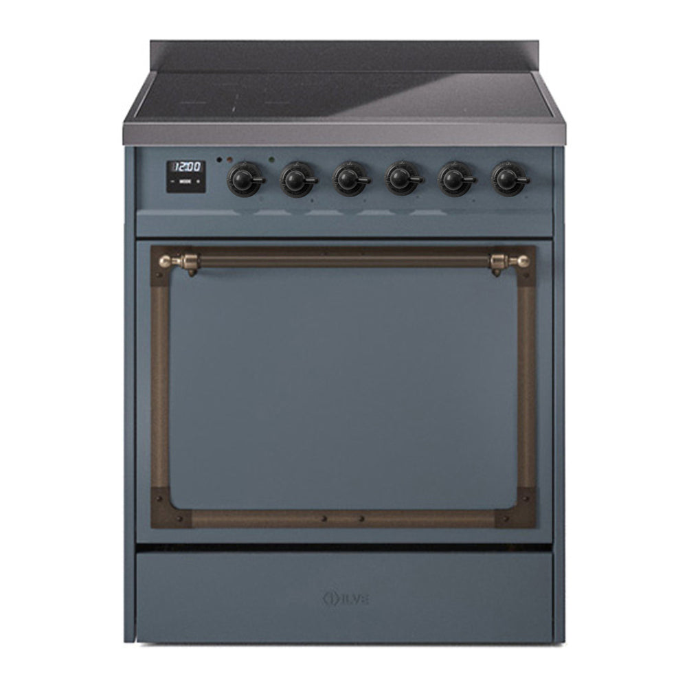 ILVE Nostalgie II Noblesse 30" Blue Grey Induction Range with 4 Elements Solid Door