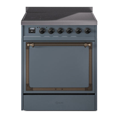 ILVE Nostalgie II Noblesse 30" Blue Grey Induction Range with 4 Elements Solid Door