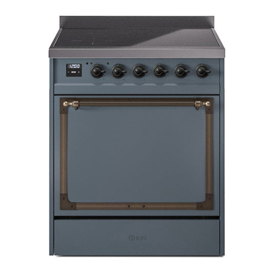 ILVE Nostalgie II Noblesse 30" Blue Grey Induction Range with 4 Elements Solid Door