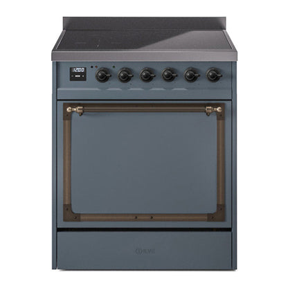 ILVE Nostalgie II Noblesse 30" Blue Grey Induction Range with 4 Elements Solid Door