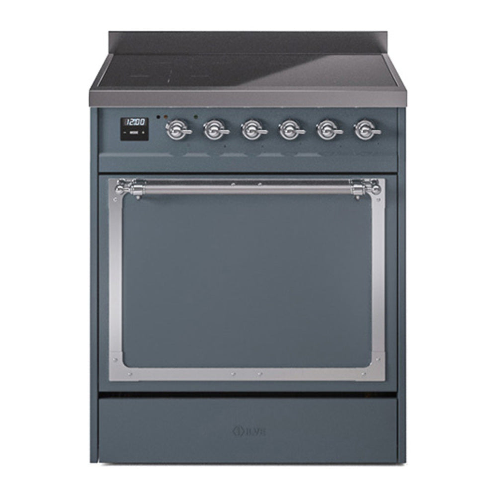 ILVE Nostalgie II Noblesse 30" Blue Grey Induction Range with 4 Elements Solid Door