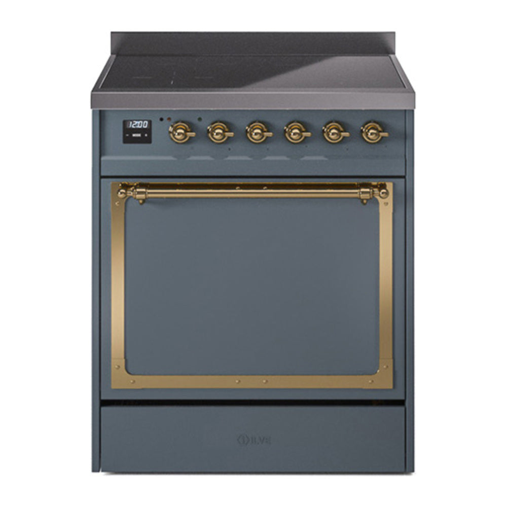 ILVE Nostalgie II Noblesse 30" Blue Grey Induction Range with 4 Elements Solid Door