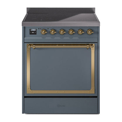 ILVE Nostalgie II Noblesse 30" Blue Grey Induction Range with 4 Elements Solid Door