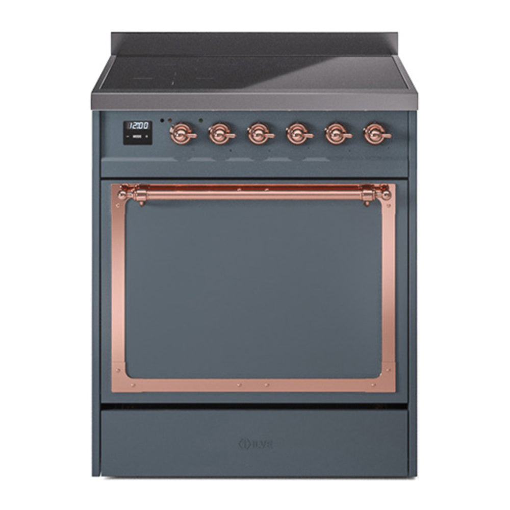 ILVE Nostalgie II Noblesse 30" Blue Grey Induction Range with 4 Elements Solid Door