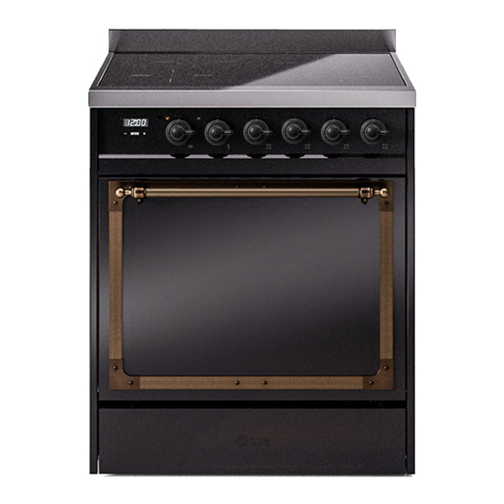 ILVE Nostalgie II Noblesse 30" Glossy Black Induction Range with 4 Elements Solid Door
