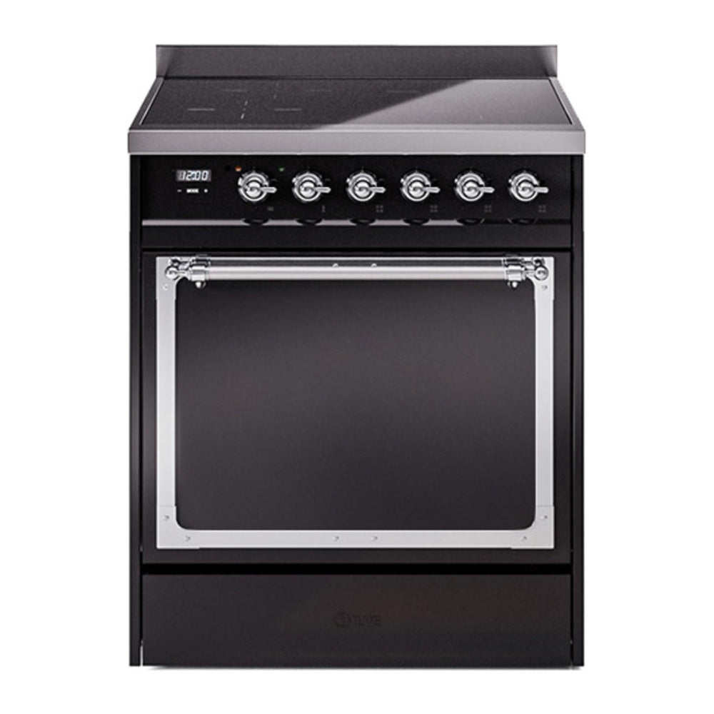 ILVE Nostalgie II Noblesse 30" Glossy Black Induction Range with 4 Elements Solid Door