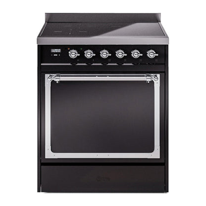 ILVE Nostalgie II Noblesse 30" Glossy Black Induction Range with 4 Elements Solid Door