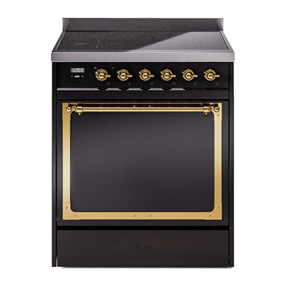 ILVE Nostalgie II Noblesse 30" Glossy Black Induction Range with 4 Elements Solid Door