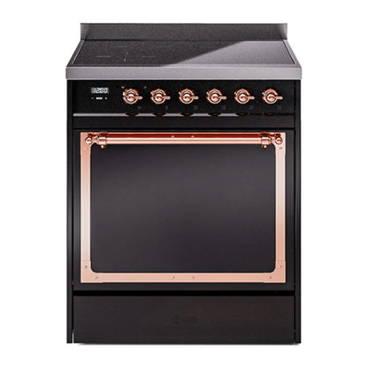 ILVE Nostalgie II Noblesse 30" Glossy Black Induction Range with 4 Elements Solid Door
